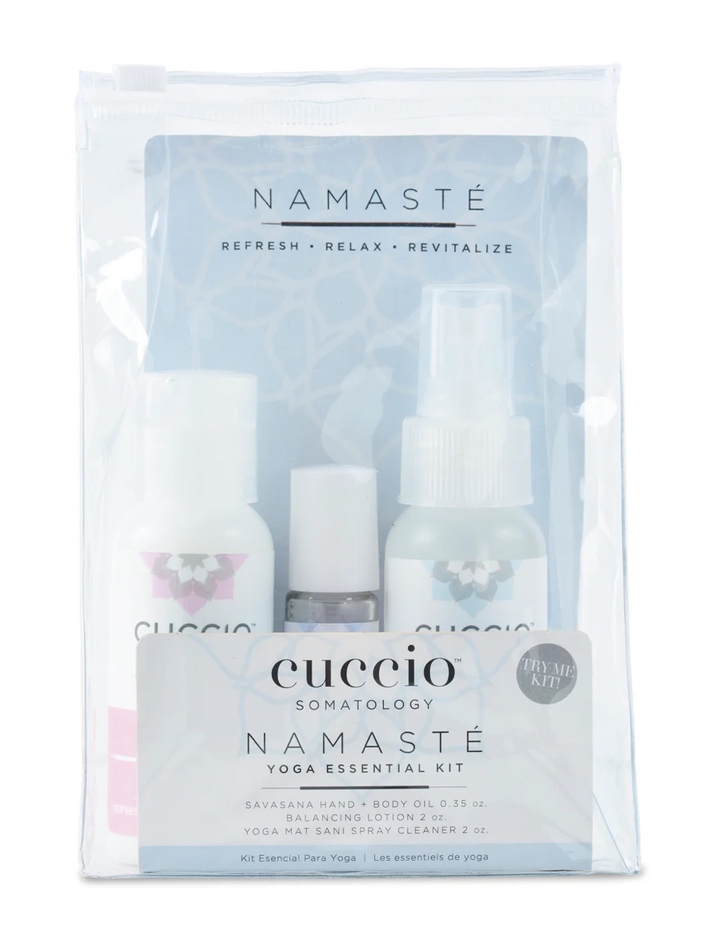 Cuccio Somatology Namaste Yoga Essential Kit Cream Balancing Lotion Mat Spray